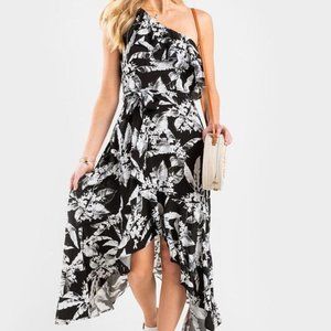 Francesca's Adina Tropical One Shoulder High Low Maxi Dress